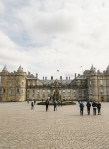 Courtyard of the Palace of Holyroodhouse, the King's official residence in Scotland.