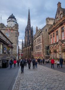 The Royal Mile leading towards St Giles' Cathedral in Edinburgh's Old Town.
