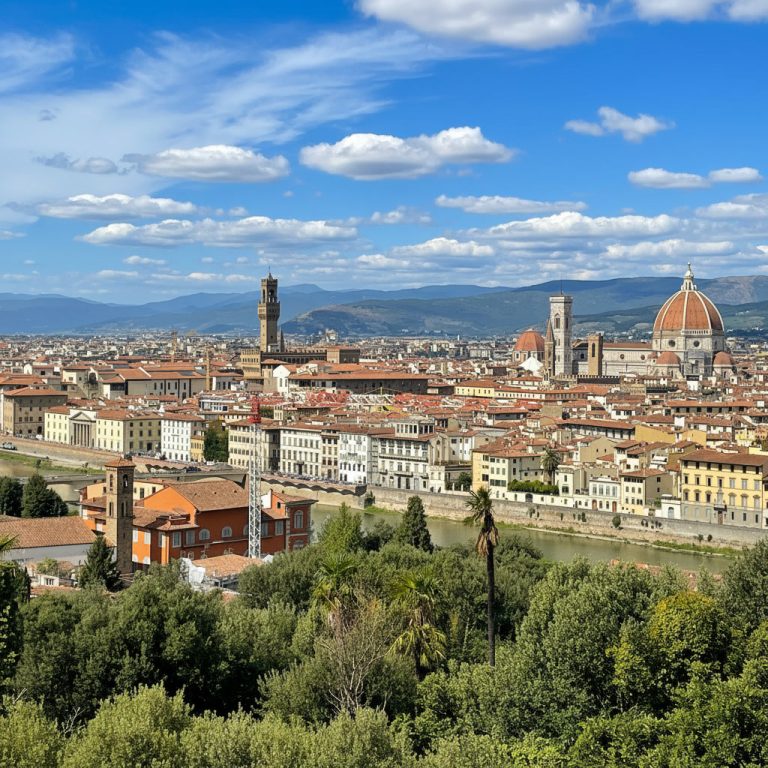 florence-panorama-duomo Panoramic view of Florence with the Cathedral of Santa Maria del Fiore dominating the skyline.