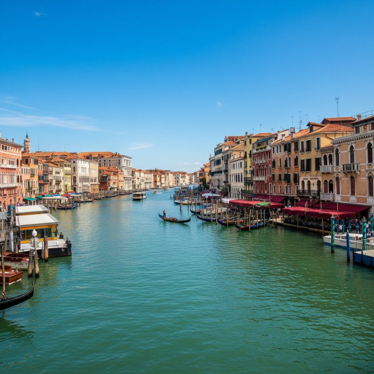 grand-canal-venice-gondolas Gondolas and historic palaces lining the Grand Canal in Venice.