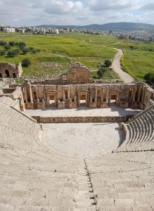 The remarkably preserved Roman Theatre at Jerash, one of Jordan's most impressive ancient archaeological sites.