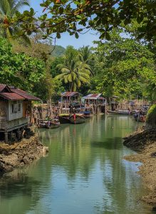 Traditional fishing village and boats on Koh Yao Noi, Thailand