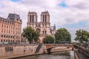 Notre Dame Cathedral viewed from the Seine River in Paris