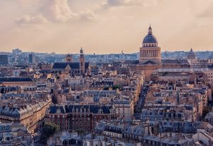 Panoramic view across Paris with the Panthéon and historic city rooftops