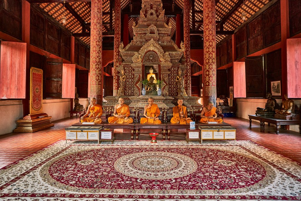 Traditional Buddhist temple interior in Thailand