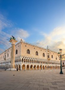 The Doge's Palace in Venice, overlooking Piazza San Marco at sunrise.