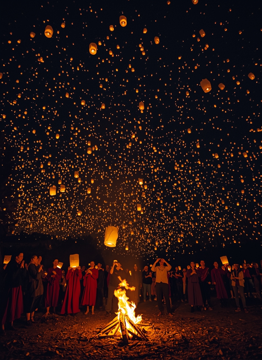Sky lantern release during Yi Peng Festival in Chiang Mai Thailand